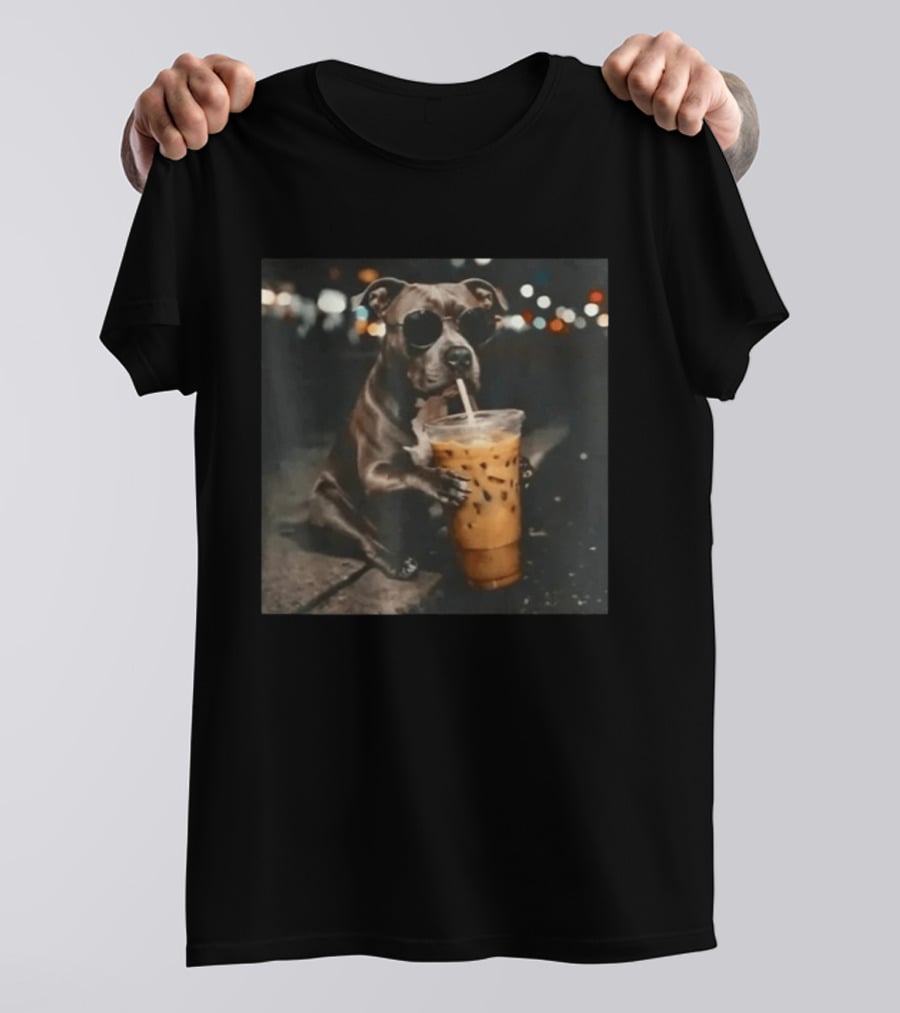Rottweiler Dog With Sunglasses Sipping Iced Coffee T-Shirt