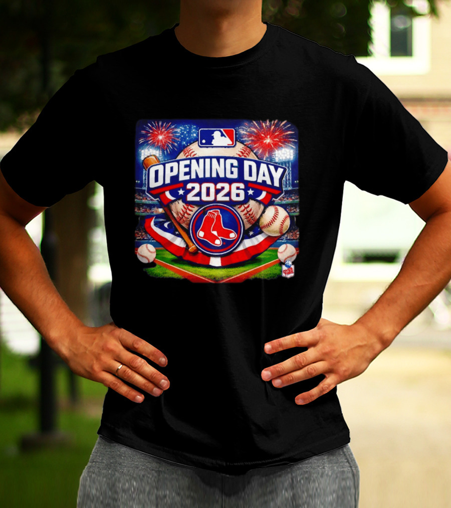 Boston Red Sox MLB Opening Day 2026 Baseball Season Fireworks Stadium T-Shirt