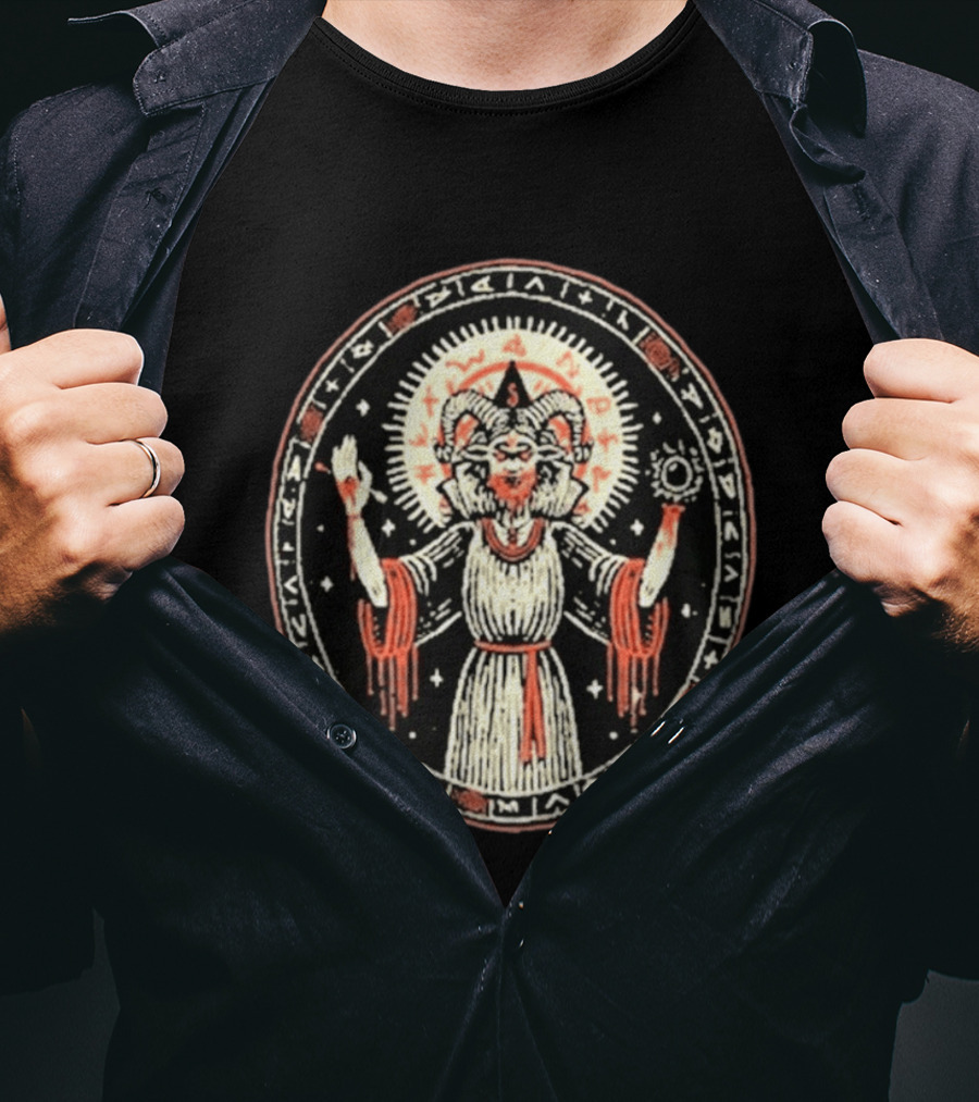 Mystical Symbolic Figure With Horned Cosmic Demon Ritual T-Shirt
