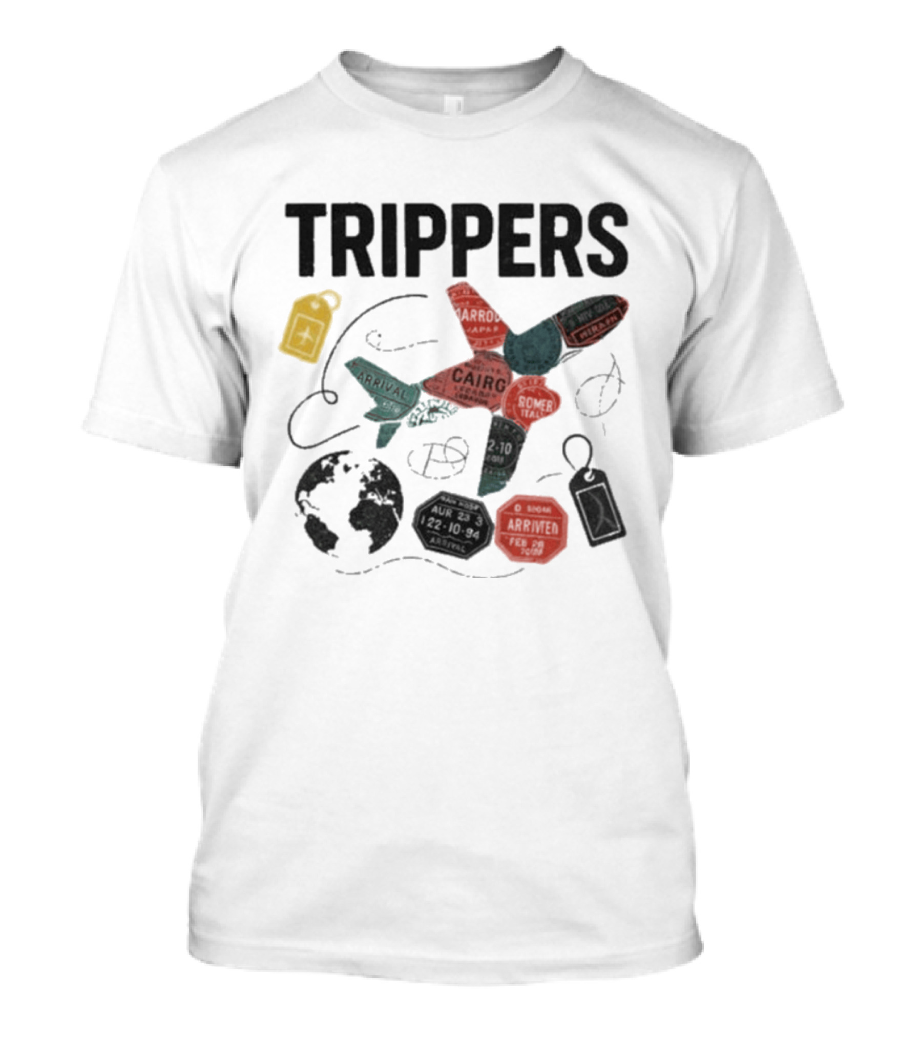 Trippers Travel Adventure World Map Airplane Arrivals Cairo Luggage Tags T-Shirt