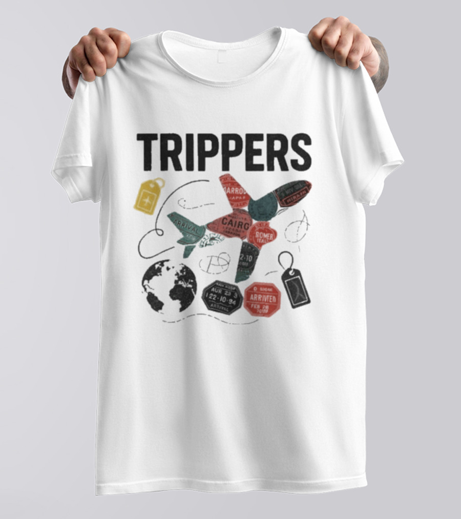 Trippers Travel Adventure World Map Airplane Arrivals Cairo Luggage Tags T-Shirt