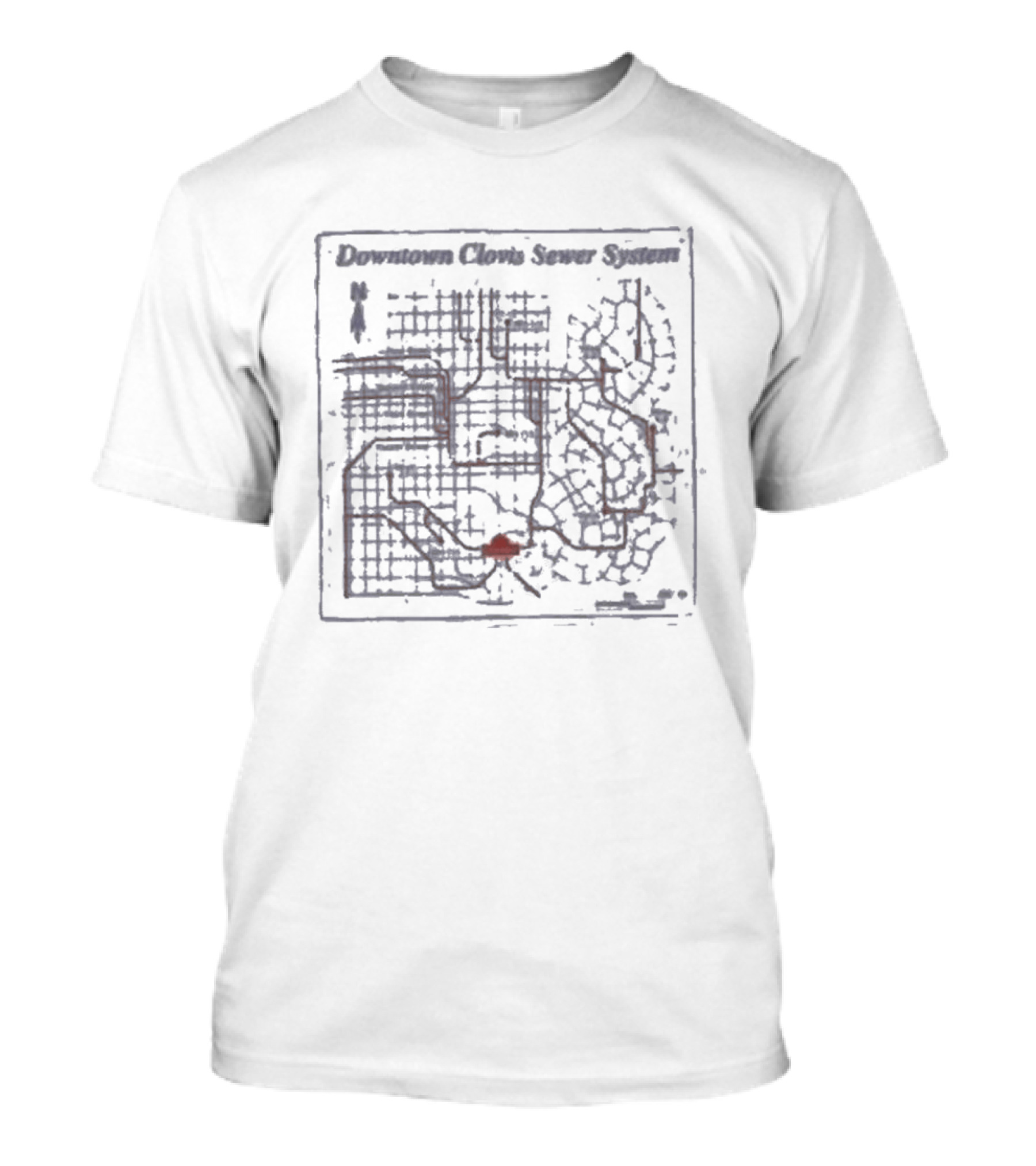 Downtown Mystic Sewer System Map Blueprint T-Shirt