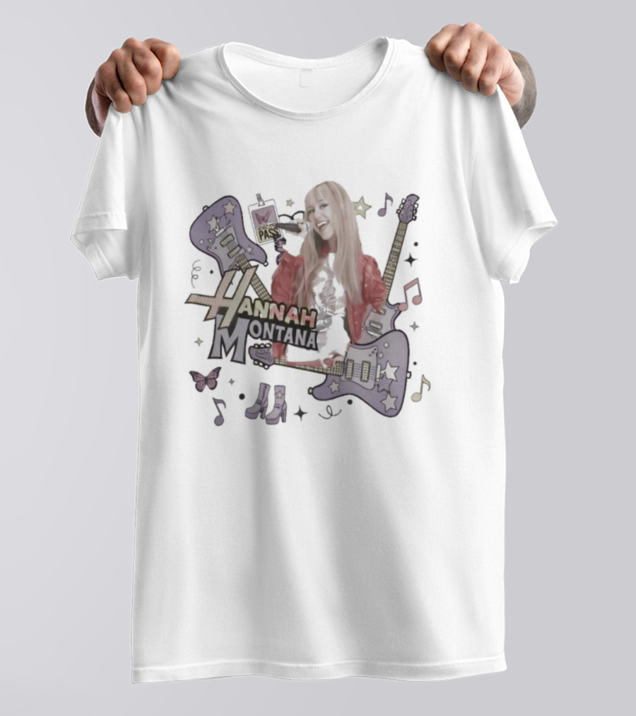 Hannah Montana Y2K Aesthetic Pop Star 2026 Guitar Butterfly Music Notes T-Shirt