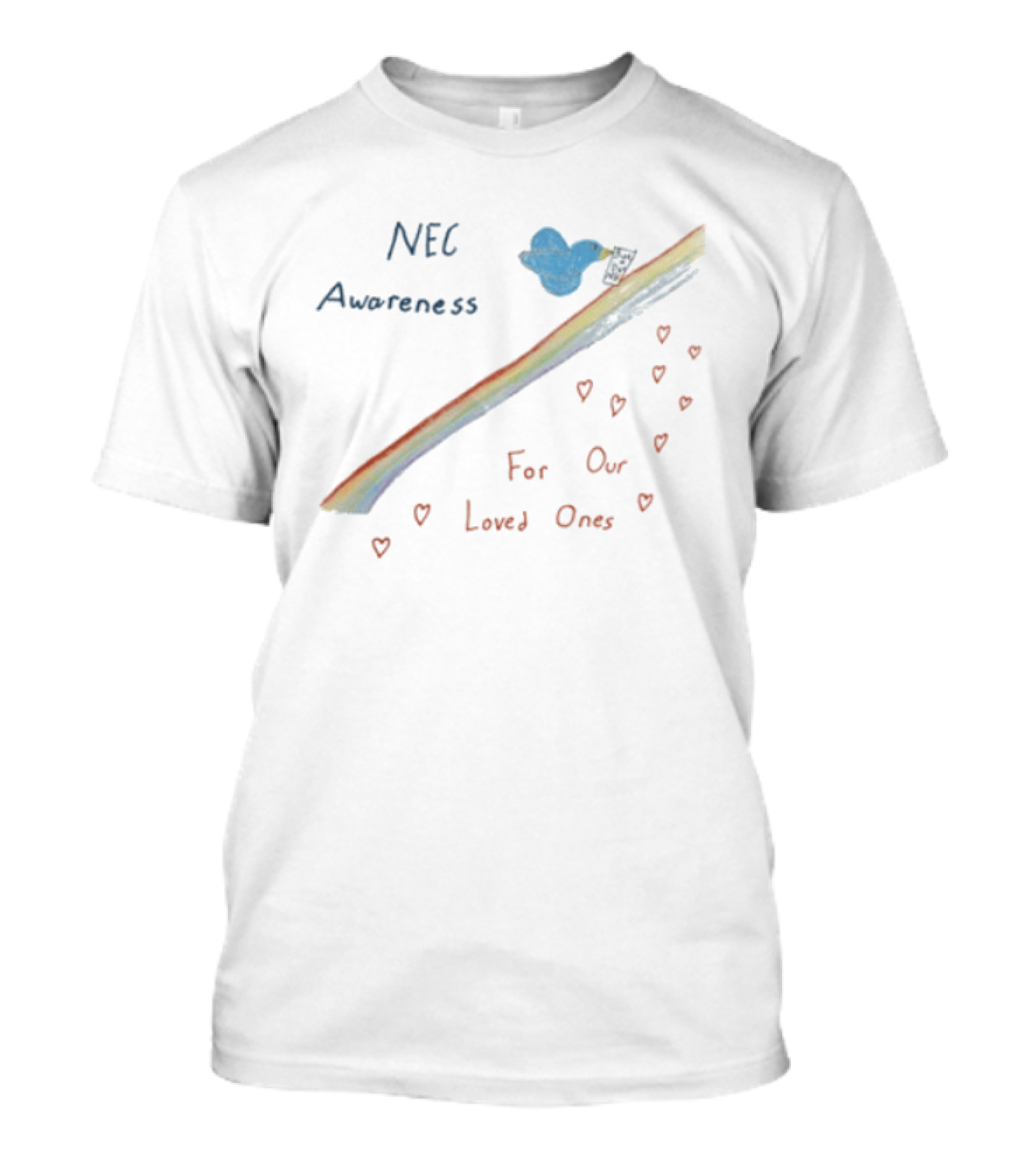 NEC Awareness Rainbow For Our Loved Ones With Clouds And Hearts T-Shirt
