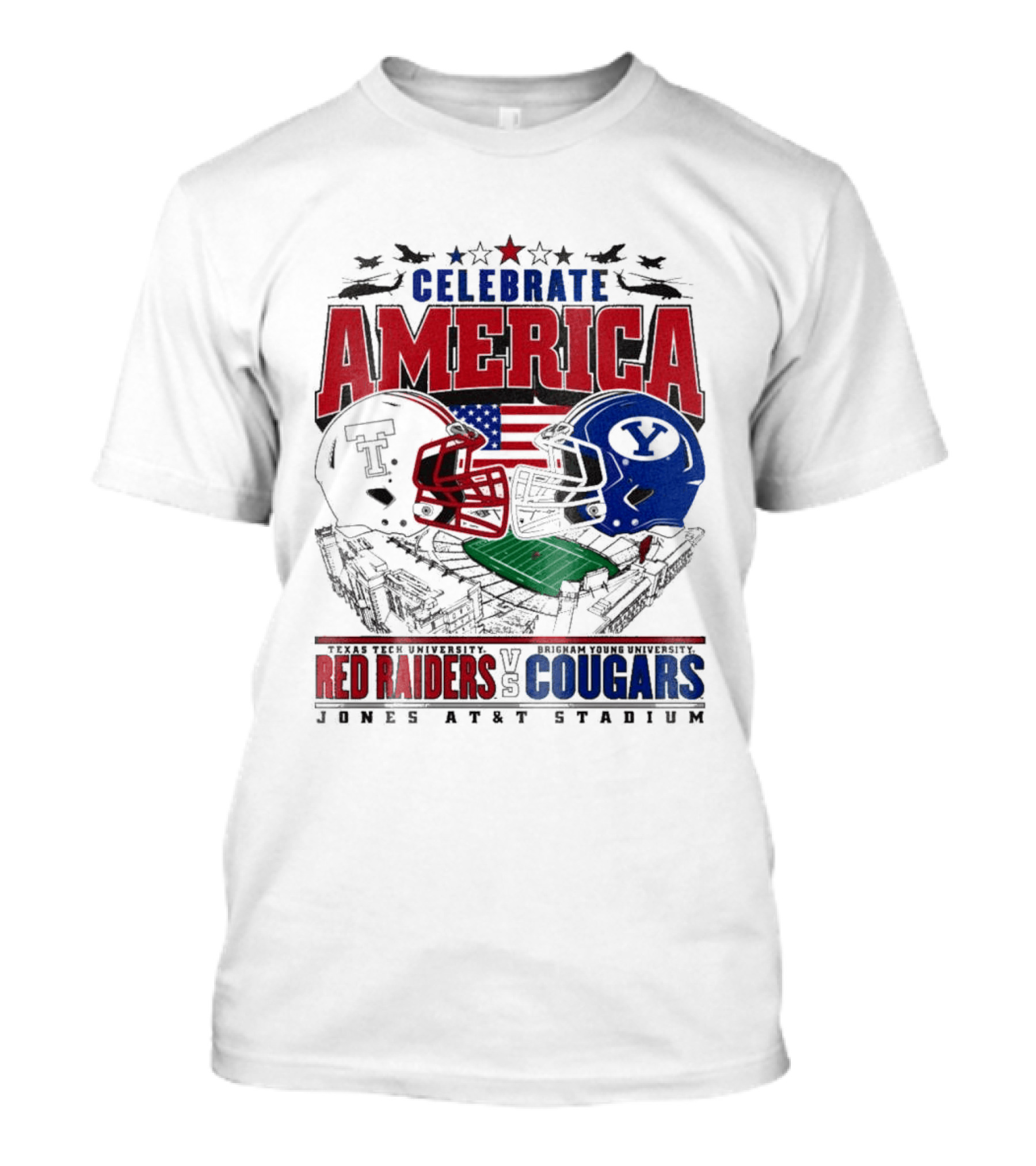 Celebrate America Game Day 2025 Texas Tech Red Raiders Vs Brigham Young Cougars Jones AT&T Stadium T-Shirt