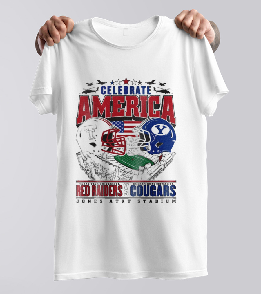 Celebrate America Game Day 2025 Texas Tech Red Raiders Vs Brigham Young Cougars Jones AT&T Stadium T-Shirt