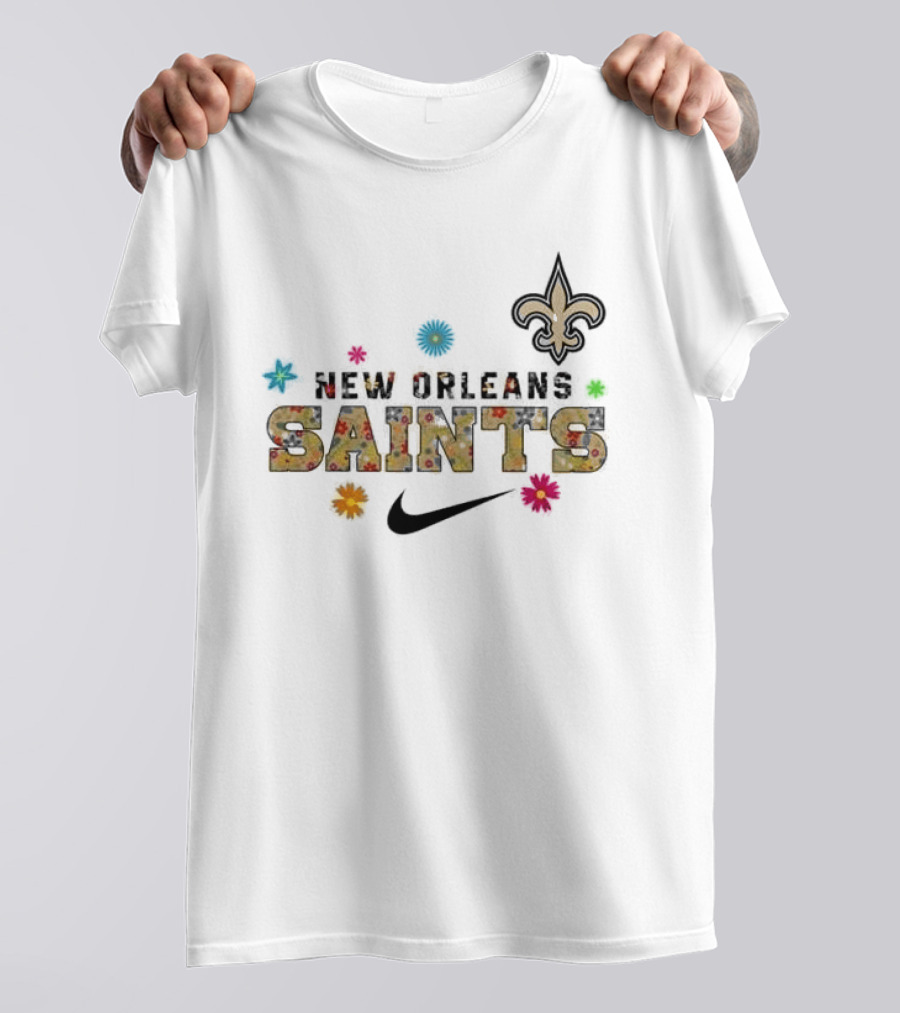New Orleans Saints Hispanic Heritage Month 2025 Nike Fleur De Lis Floral T-Shirt