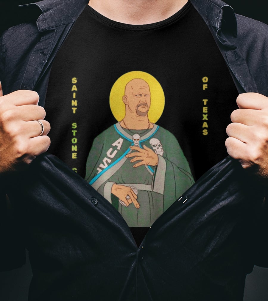 Men Saint Stone Cold Of Texas 3 16 Day Steve Austin Wrestling Icon Illustrated Halo T-Shirt
