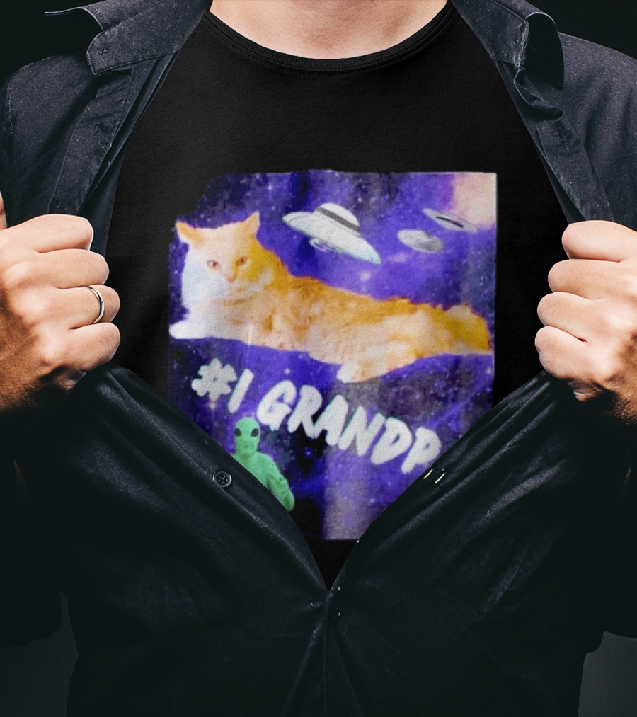 #1 Grandpa Cat Collage Alien And UFO Space T-Shirt