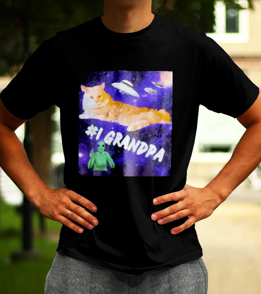 #1 Grandpa Cat Collage Alien And UFO Space T-Shirt