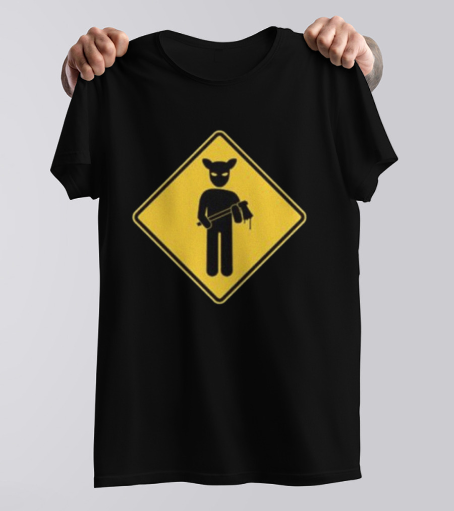 Lamb Mask Caution Sign Horror Icon Warning T-Shirt