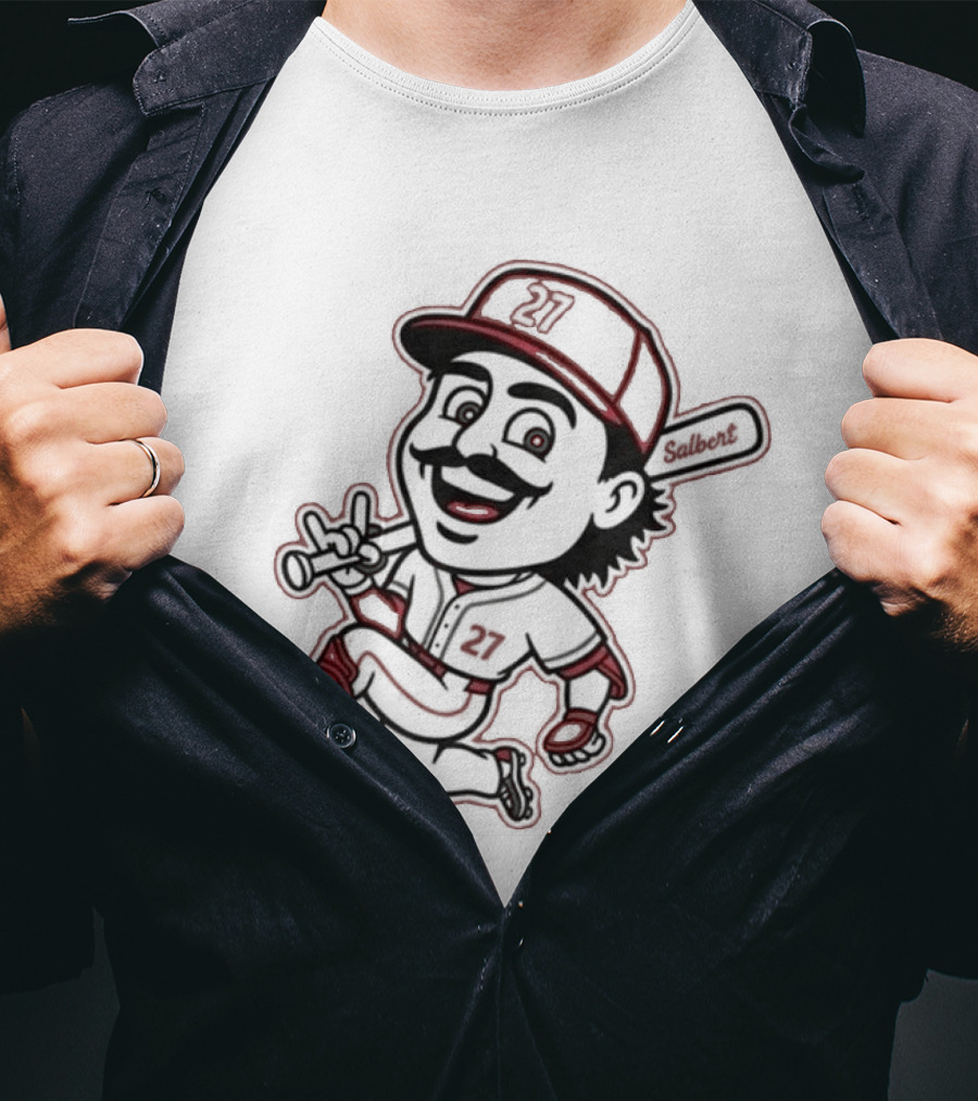 Sal Stewart Baseball Mascot Character With Bat And Mustache T-Shirt