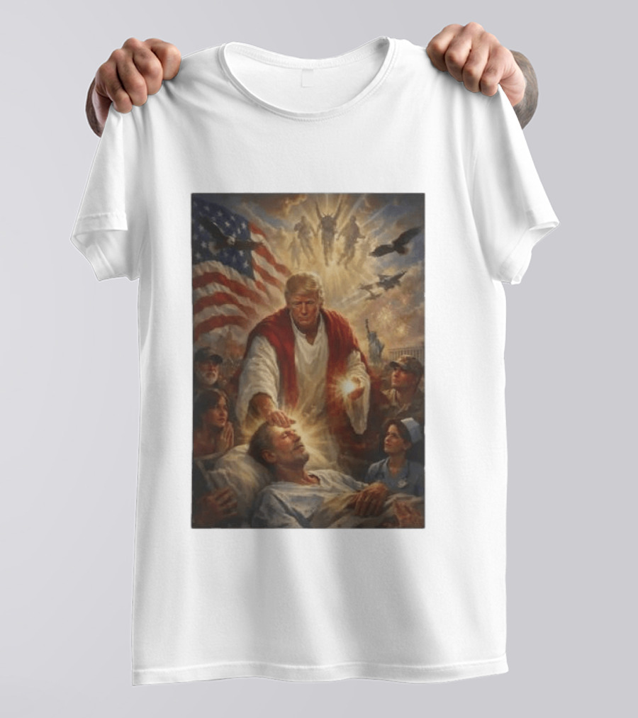 Trump Jesus Epstein Biblical Revelation Imagery With American Flag T-Shirt
