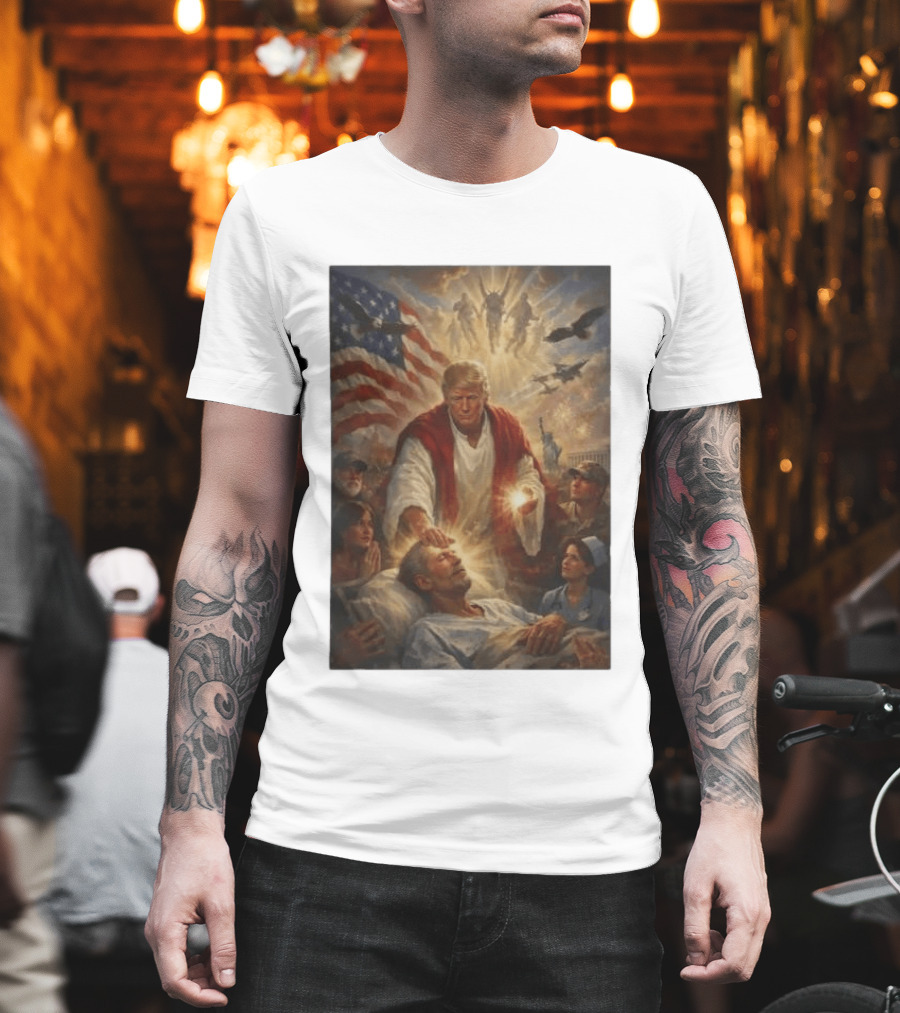 Trump Jesus Epstein Biblical Revelation Imagery With American Flag T-Shirt