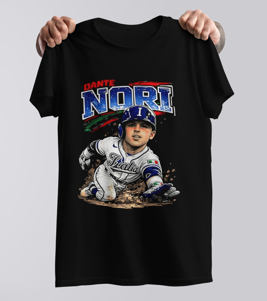 Dante Nori Italy Baseball Classic Caricature Sliding Player T-Shirt