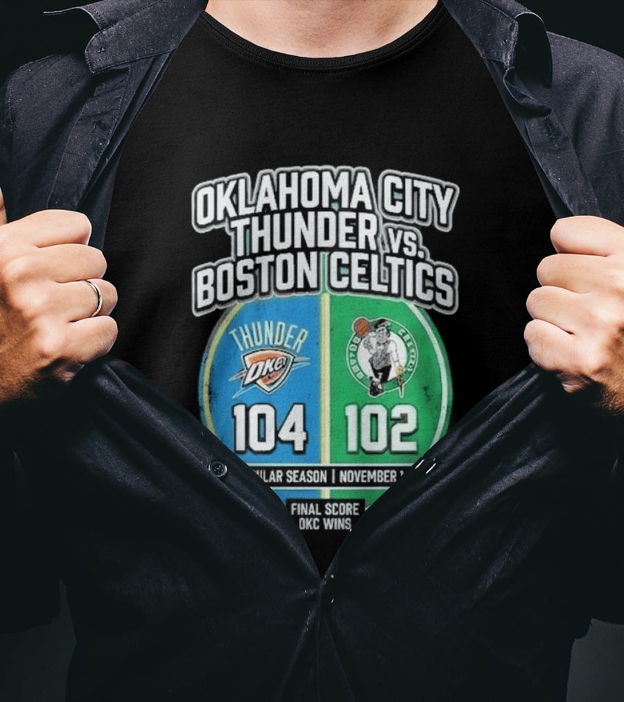 Oklahoma City Thunder Vs Boston Celtics NBA 104 102 October 2023 T-Shirt