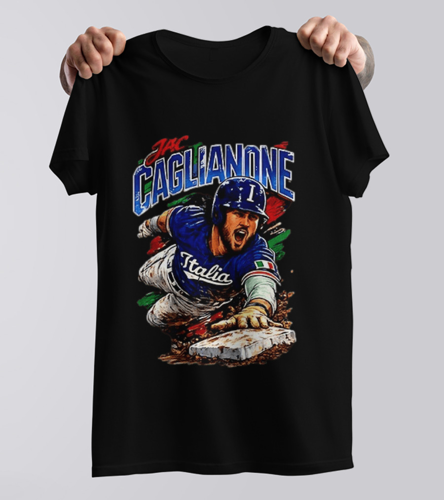 Jac Caglianone Italy Baseball Slide Dynamic Action Caricature T-Shirt