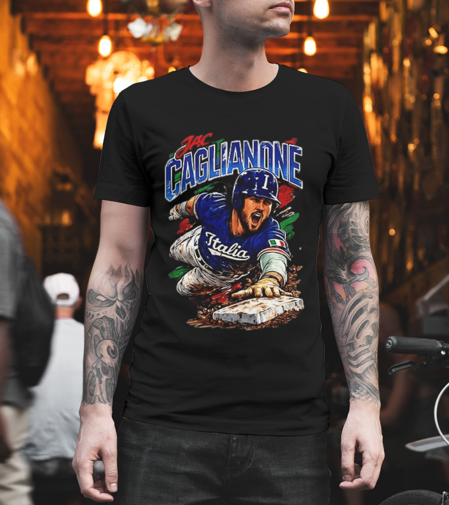 Jac Caglianone Italy Baseball Slide Dynamic Action Caricature T-Shirt