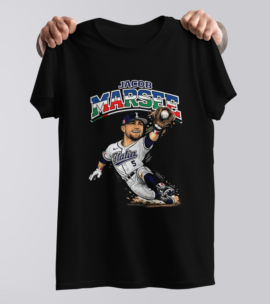 Jacob Marsee Italy Baseball Classic Caricature Jersey Number 5 T-Shirt