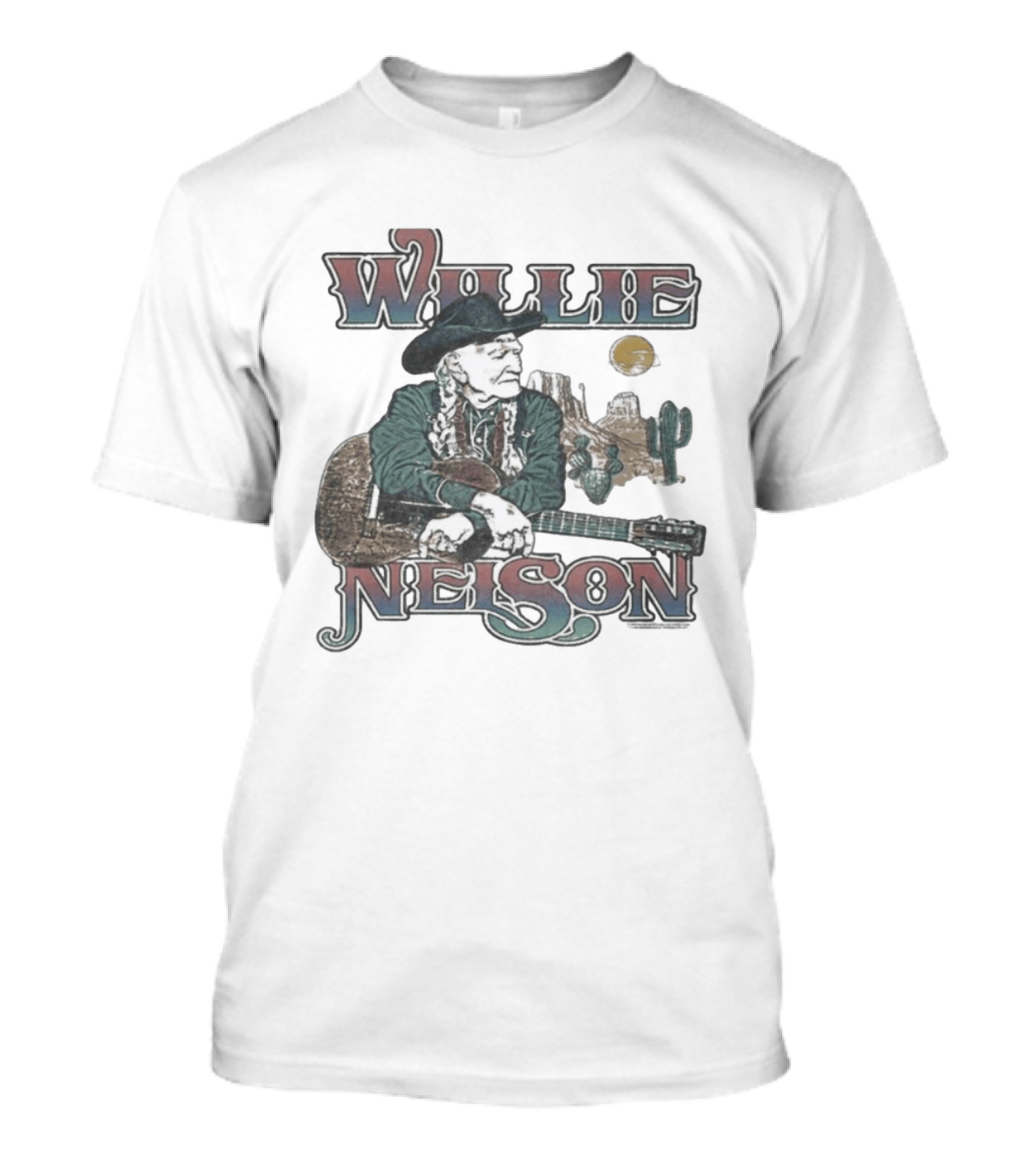 Willie Nelson Desert Cactus Guitar Scene T-Shirt