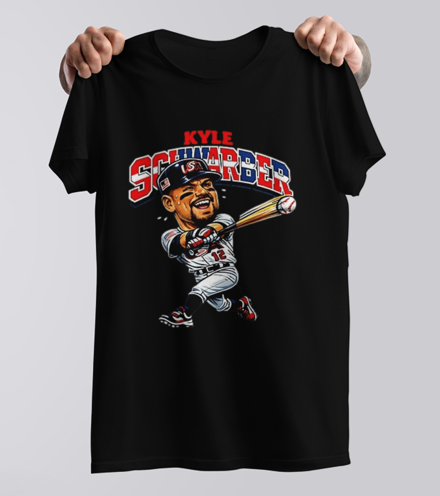 Kyle Schwarber USA Baseball Classic Caricature 12 Jersey Patriotic Batting T-Shirt