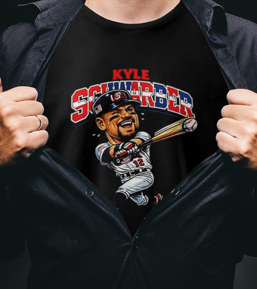 Kyle Schwarber USA Baseball Classic Caricature 12 Jersey Patriotic Batting T-Shirt