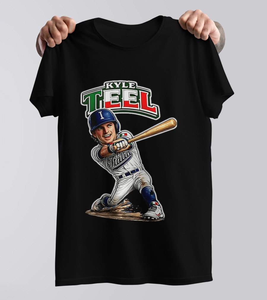Kyle Teel Italy Baseball Classic Caricature Italy Flag Colors Batting Action T-Shirt