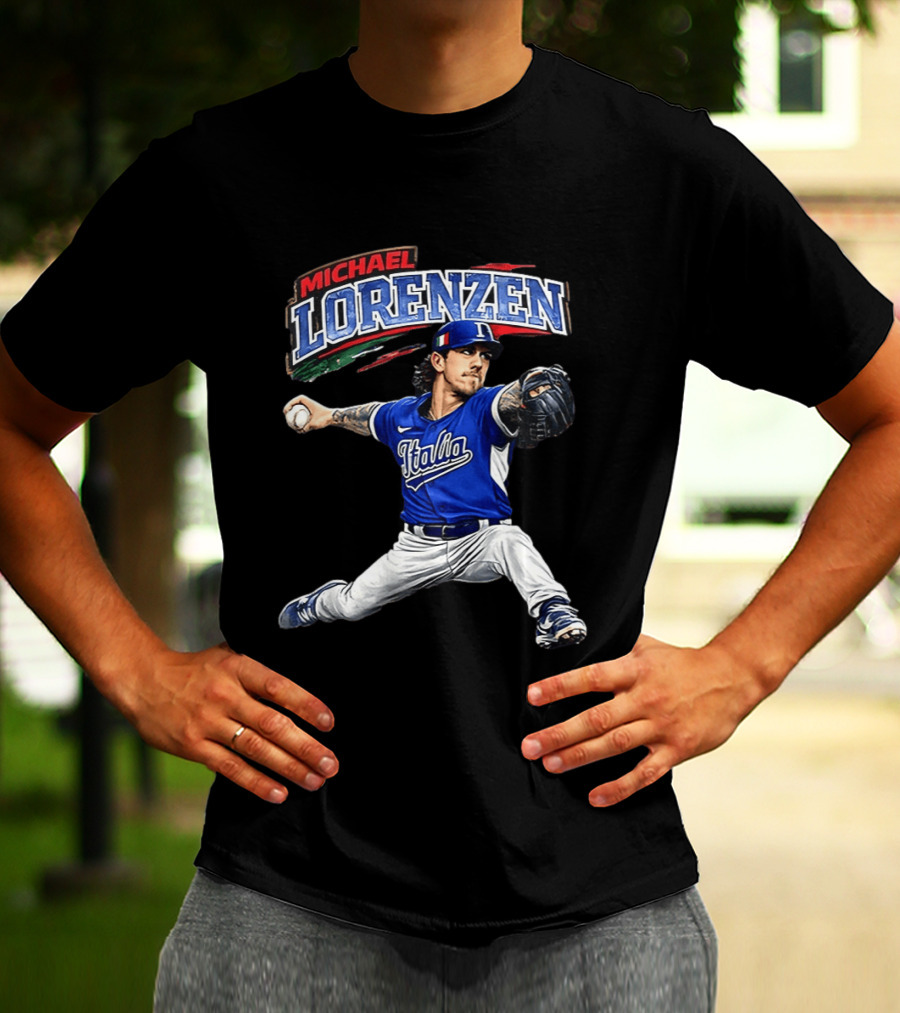 Michael Lorenzen Italy Baseball Classic Pitcher Caricature T-Shirt
