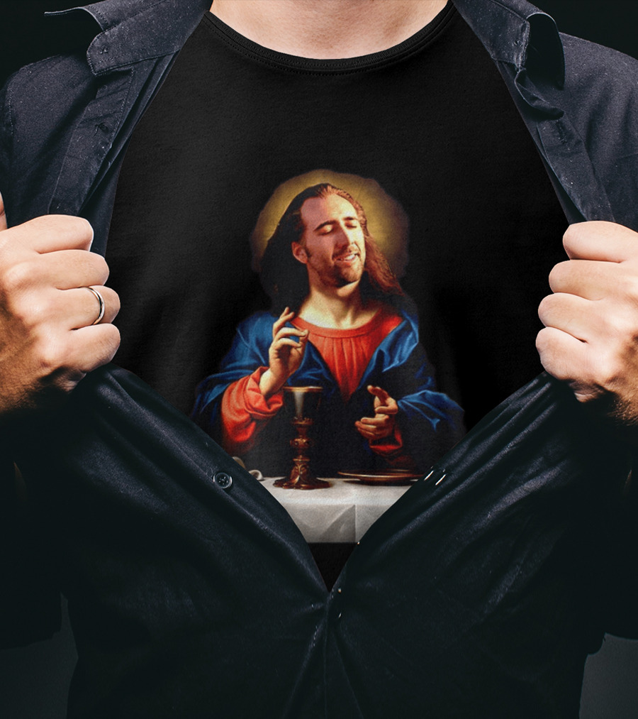 Nic Jesus Blessing The Bread And Wine Iconic Meme Mashup T-Shirt