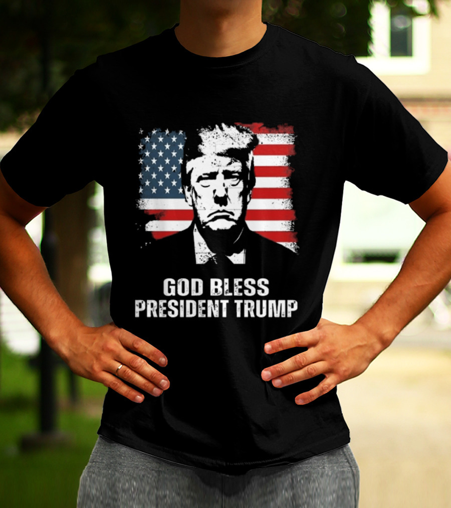 God Bless President Trump American Flag Iconic Style 2024 T-Shirt