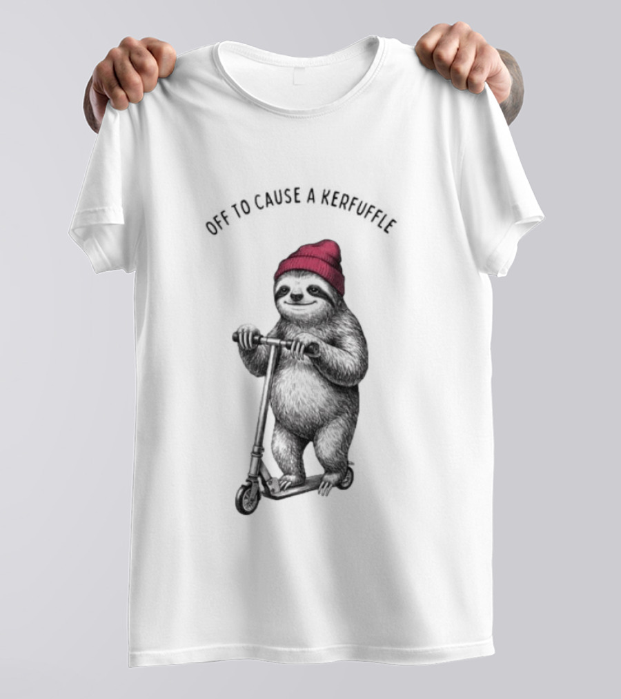 Off To Cause A Kerfuffle Sloth On A Scooter With Red Beanie T-Shirt