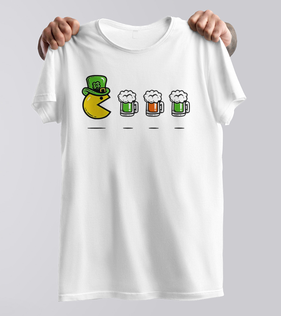 Pac Man St Patrick's Day Leprechaun Hat With Green Beer S T-Shirt