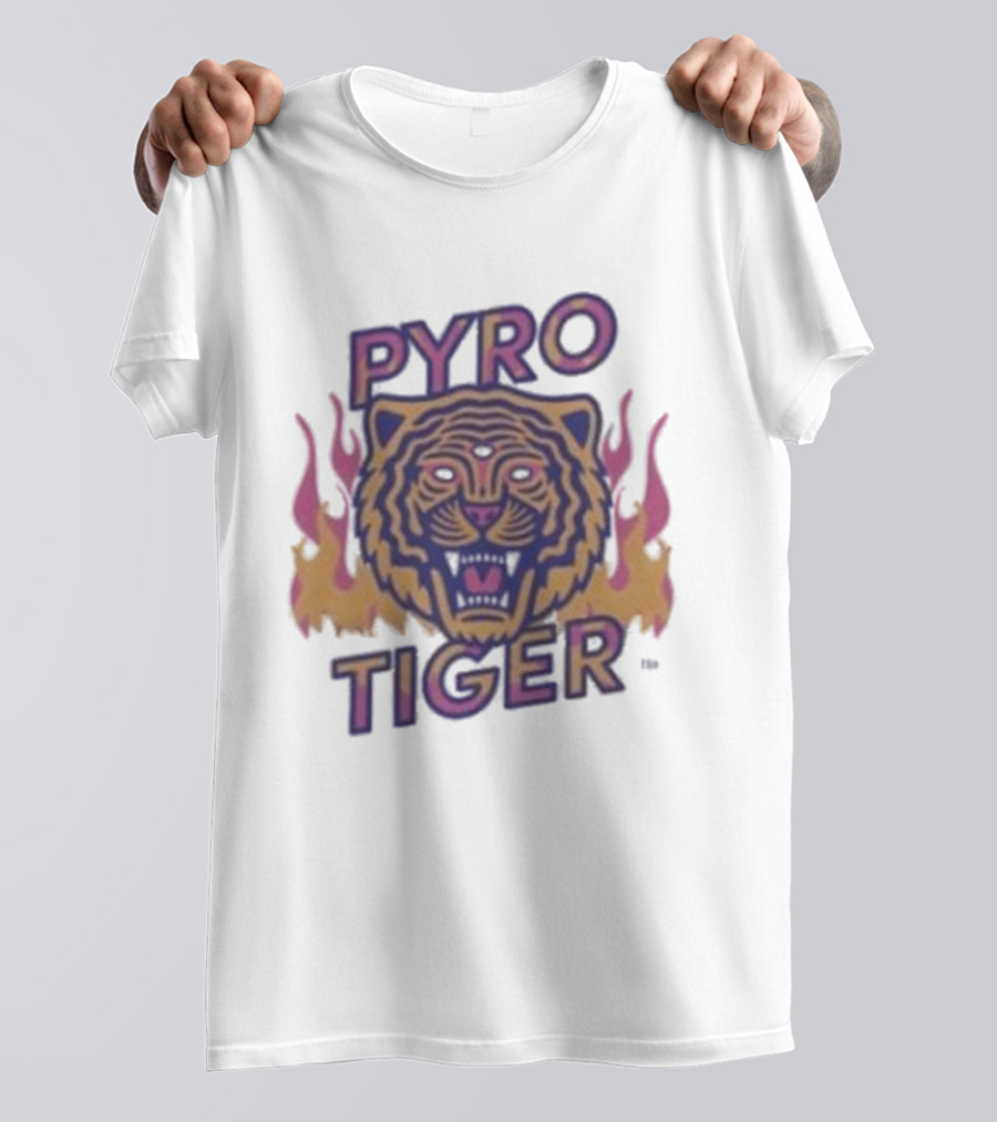 Pyro Tiger Flame Illustration With Fierce Tiger Head And Flaming Accents T-Shirt