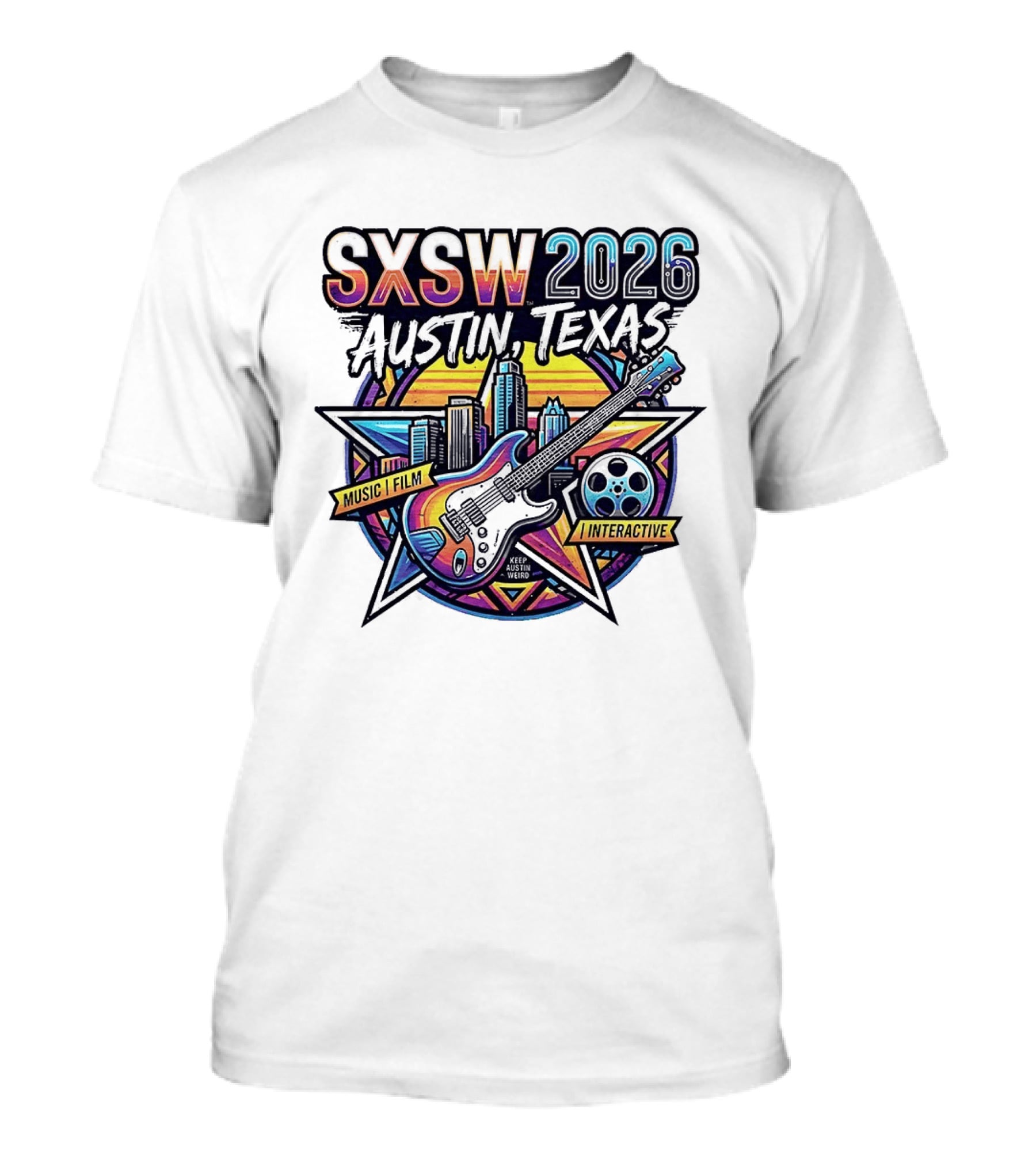 SXSW 2026 Austin Texas Music Film Interactive Guitar Skyline T-Shirt