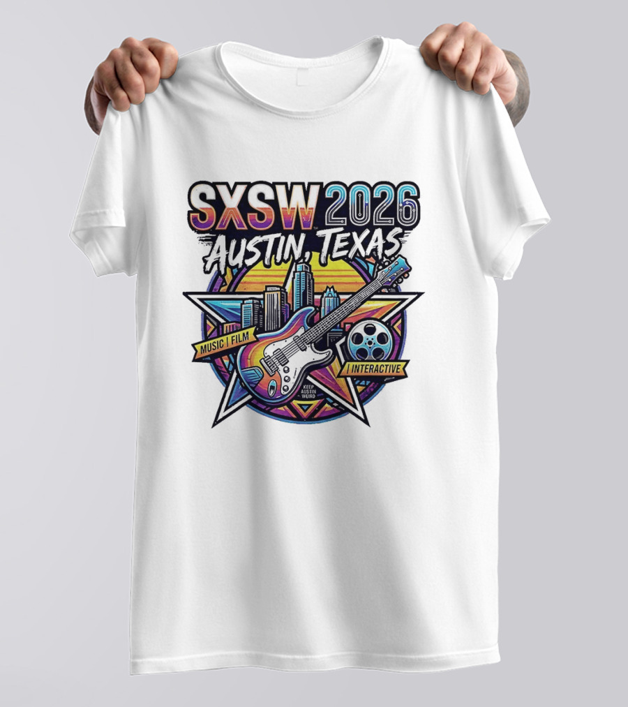 SXSW 2026 Austin Texas Music Film Interactive Guitar Skyline T-Shirt