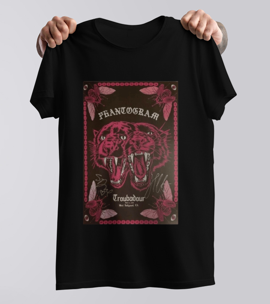 Phantogram Troubadour West Hollywood CA Signed Pink Panther Insects T-Shirt