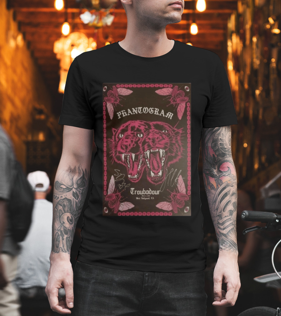 Phantogram Troubadour West Hollywood CA Signed Pink Panther Insects T-Shirt