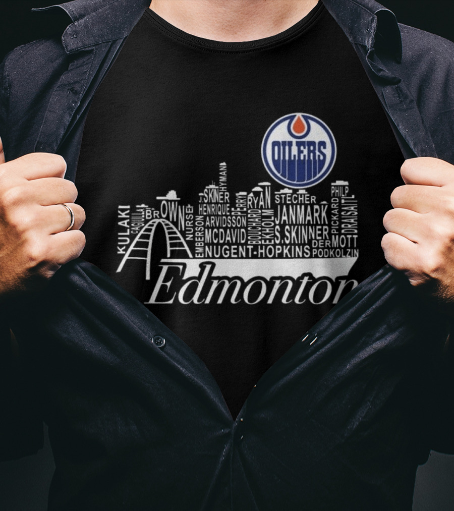 Edmonton Oilers Skyline Names 2025 McDavid Draisaitl Hyman Nugent Hopkins Smith T-Shirt