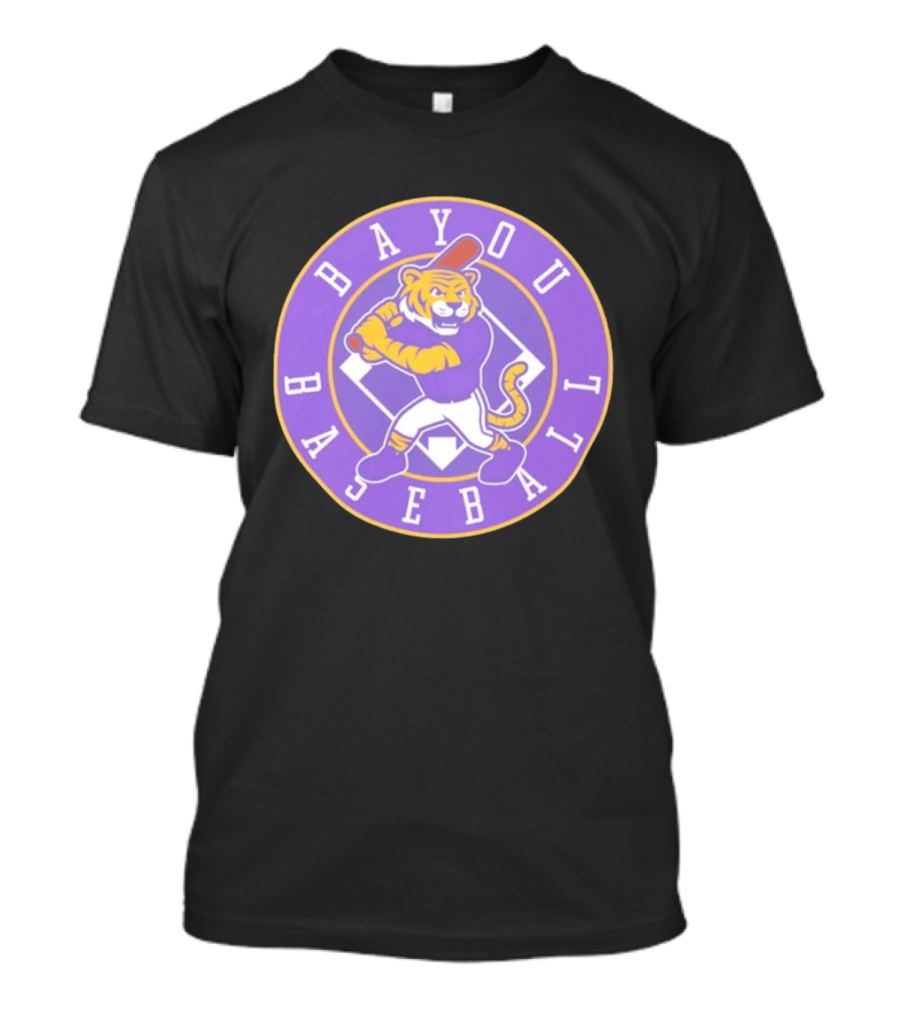 Bayou Baseball Purple Tiger Mascot Batter Circle T-Shirt