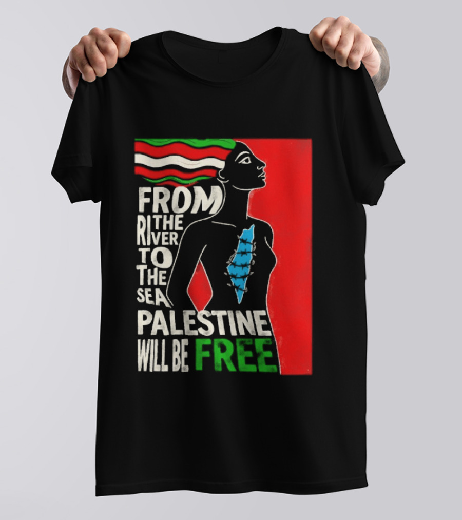 From The River To The Sea Palestine Will Be Free Woman Palestinian Flag Map T-Shirt