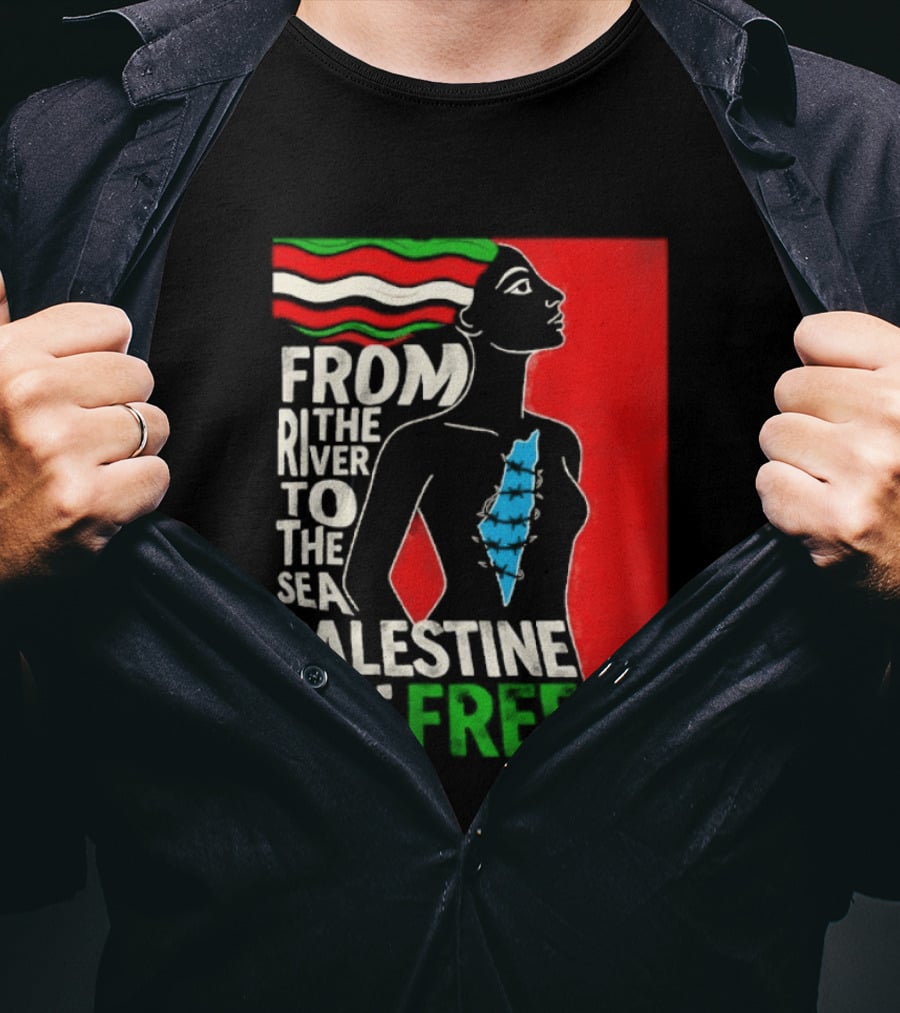 From The River To The Sea Palestine Will Be Free Woman Palestinian Flag Map T-Shirt