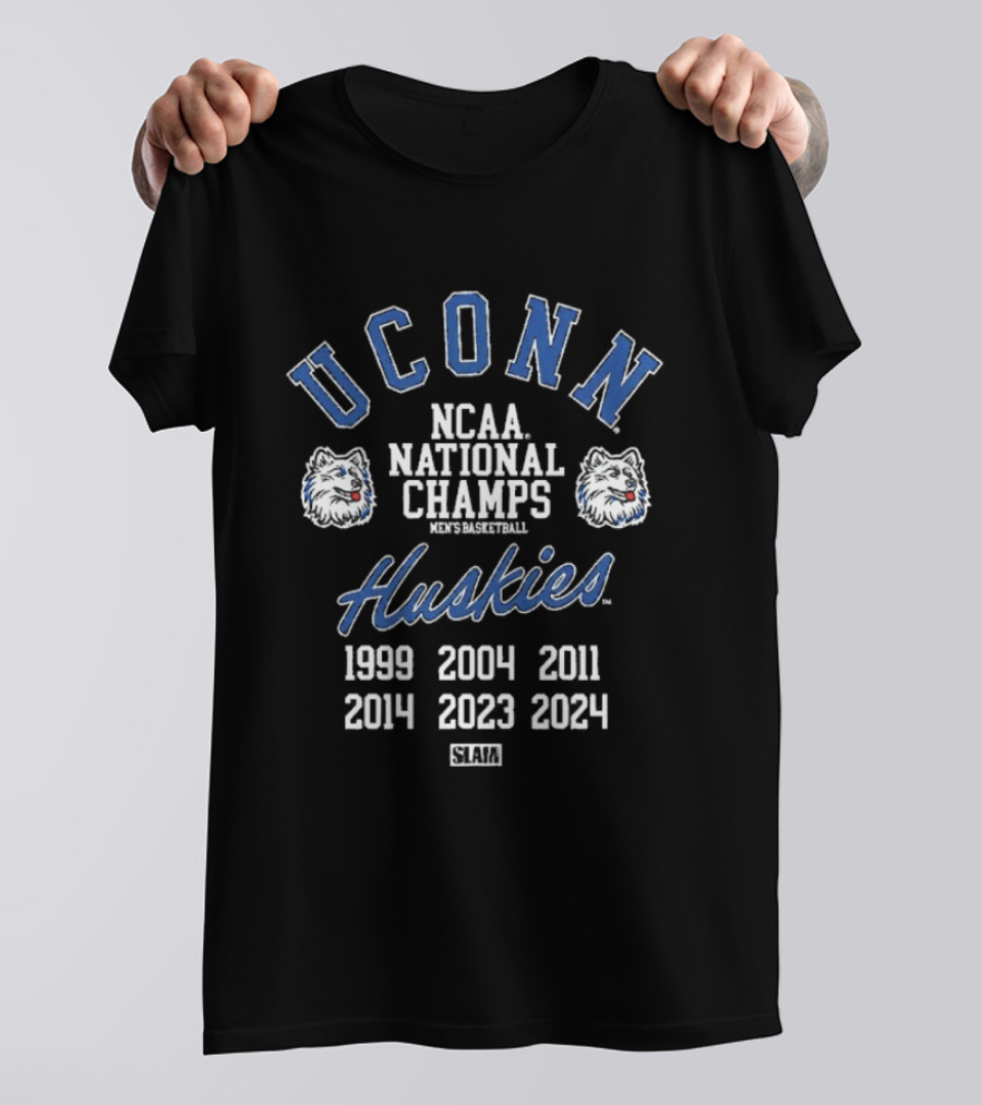 UConn Huskies NCAA National Champs Men's Basketball 1999 2004 2011 2023 2024 T-Shirt
