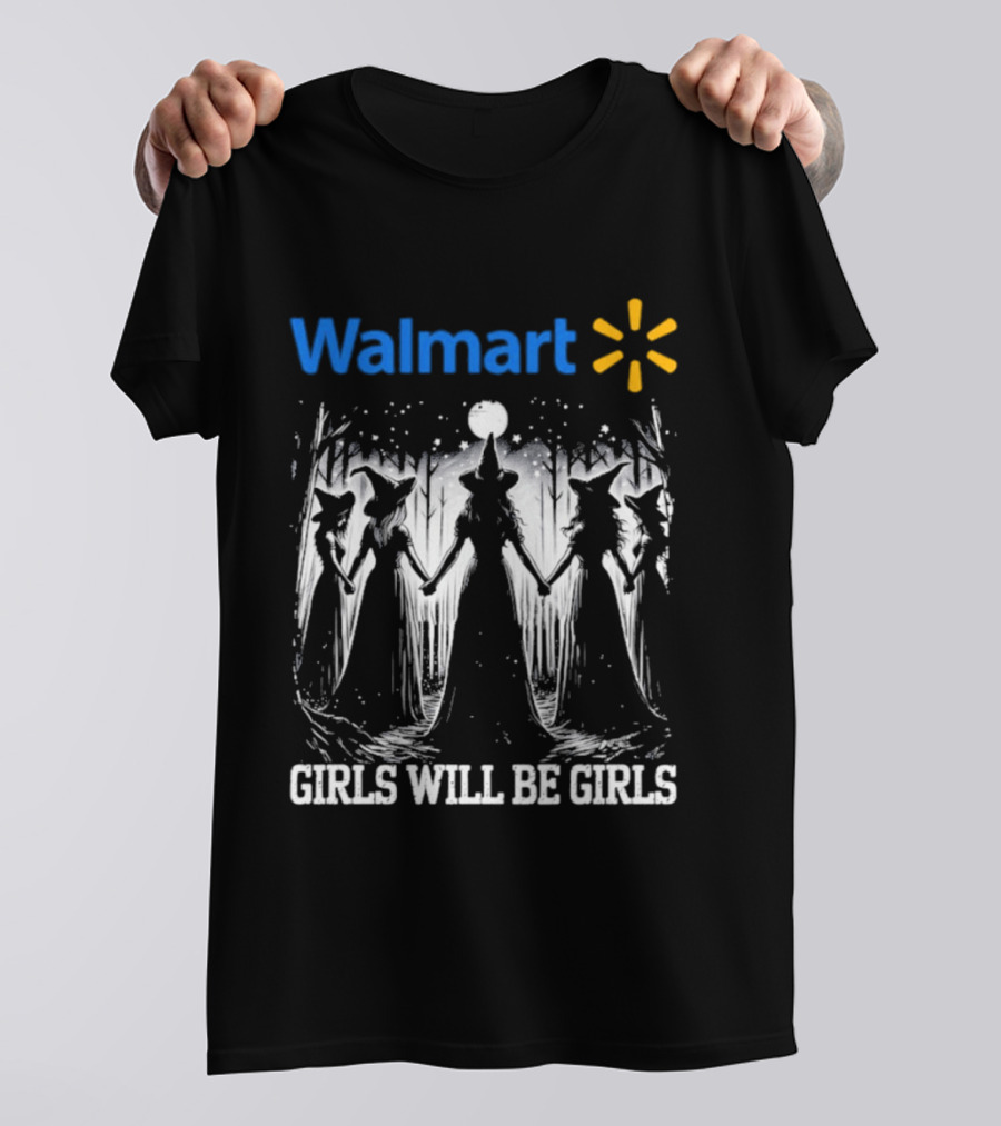 Walmart Girls Will Be Girls Witch Halloween Moonlit Scene T-Shirt