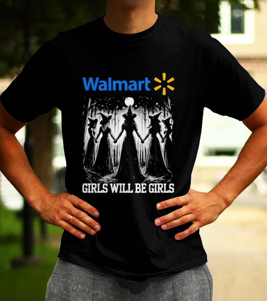 Walmart Girls Will Be Girls Witch Halloween Moonlit Scene T-Shirt