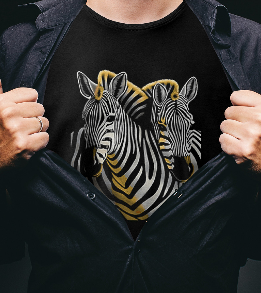 The Couple Of Zebras Striped Duo Art With Golden Highlights T-Shirt