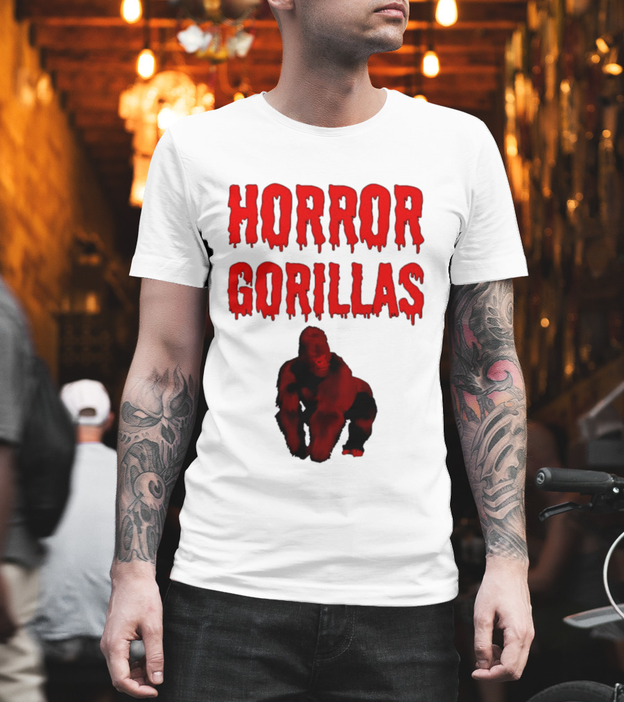 Horror Gorillas Dripping Blood Text And Red Gorilla T-Shirt