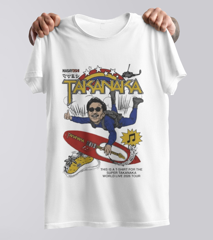 Masayoshi Takanaka Super World Live 2026 Tour Parody With Surfboard And Helicopter T-Shirt