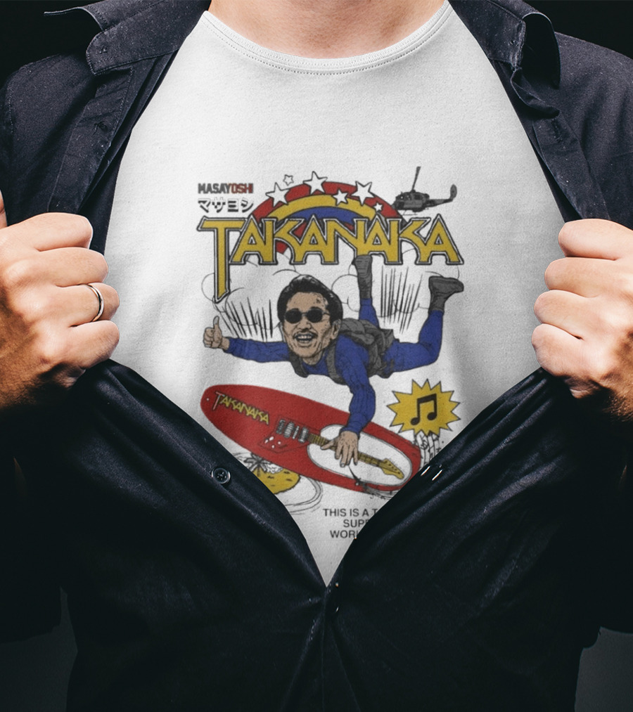 Masayoshi Takanaka Super World Live 2026 Tour Parody With Surfboard And Helicopter T-Shirt