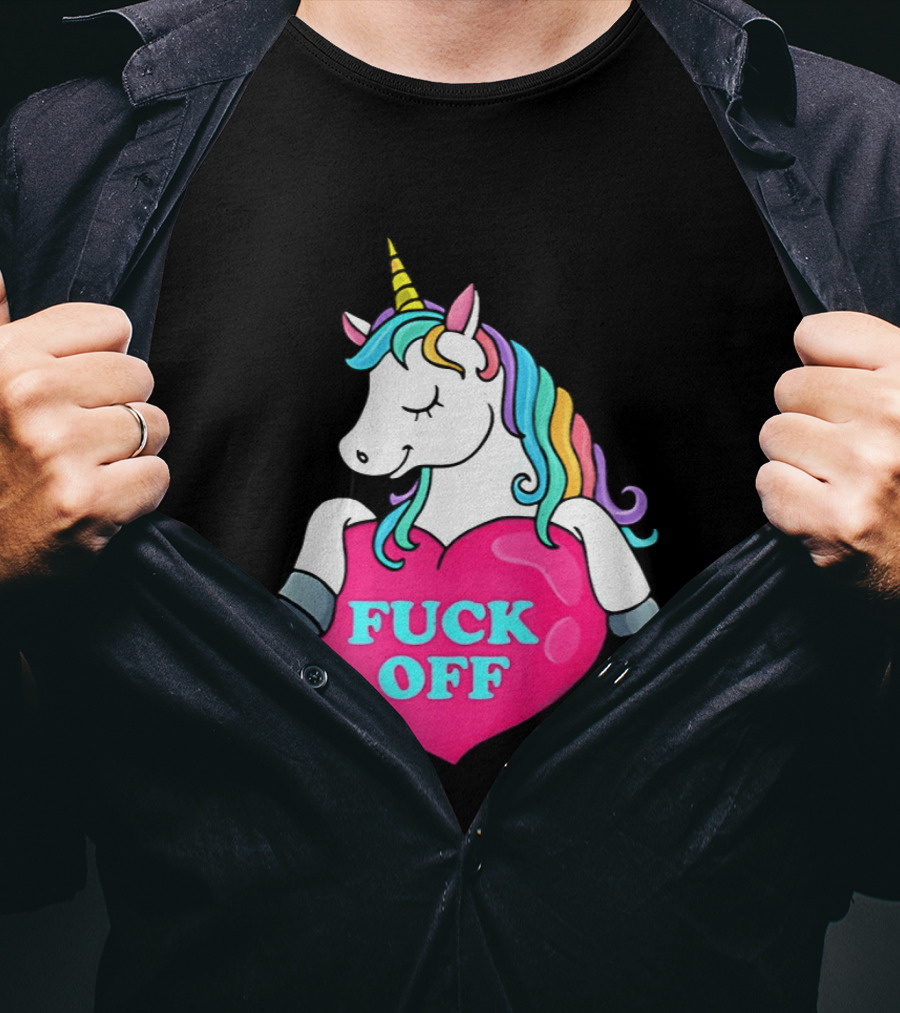 Unicorn Fuck Off Heart Rainbow Mane T-Shirt