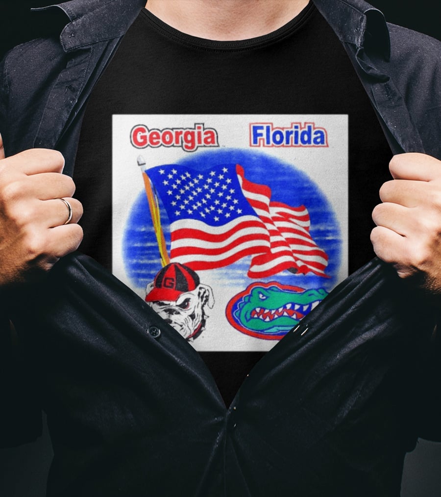 Georgia Vs Florida American Flag Bulldogs Gators Rivalry T-Shirt